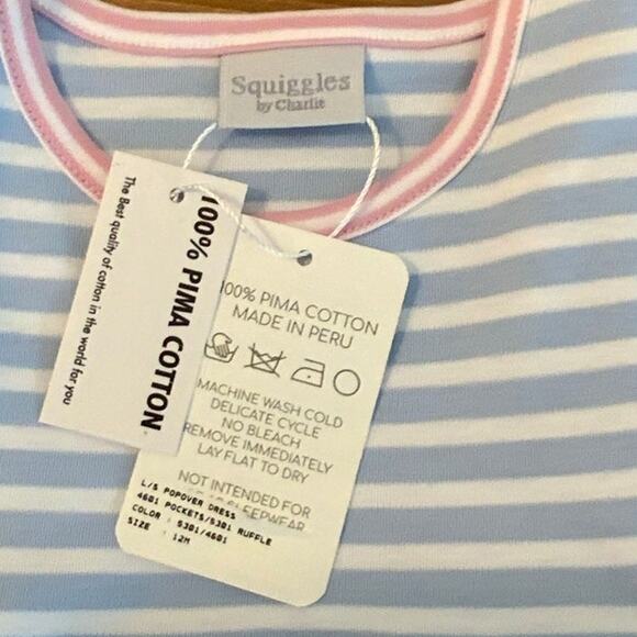 Squiggles by Charlie Stripe Pima Cotton L/S dress NWT 18mo - Picture 2 of 4